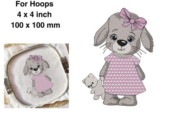 Baby Bunny Girl with Toy Cat