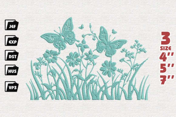 Butterflies and Wildflowers Embroidery Design