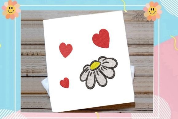 Cute Flower and Hearts Embroidery Design