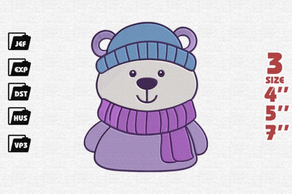 Cute Winter Bear Embroidery Design