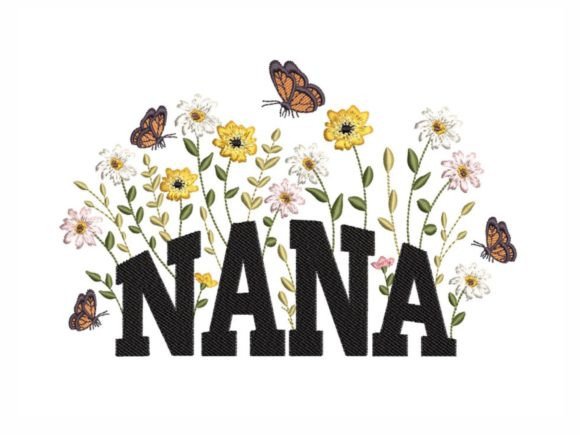 Floral Nana: A Whimsical Embroidery Design for Boutique Apparel
