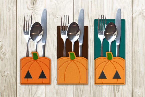 Pumpkin Silverware Sleeve ITH Applique