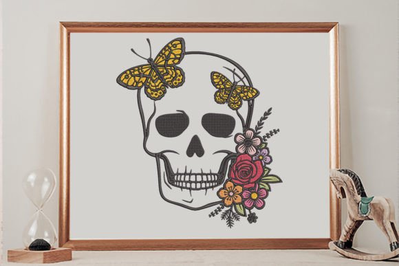 Skull and Butterfly Embroidery Design