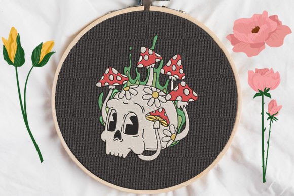 Skull and Mushroom: A Quirky, Heartfelt Embroidery Design for Meaningful Gifts