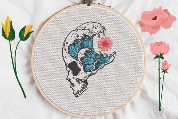 Skull Beach: A Playful, Handmade Halloween Embroidery Gem